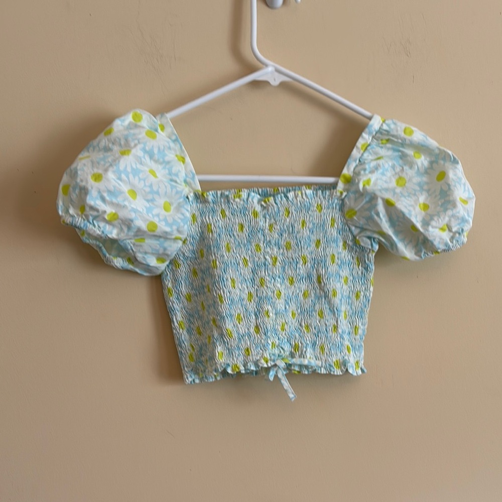Zara Smocked Poplin Floral Top Girl’s Size 10